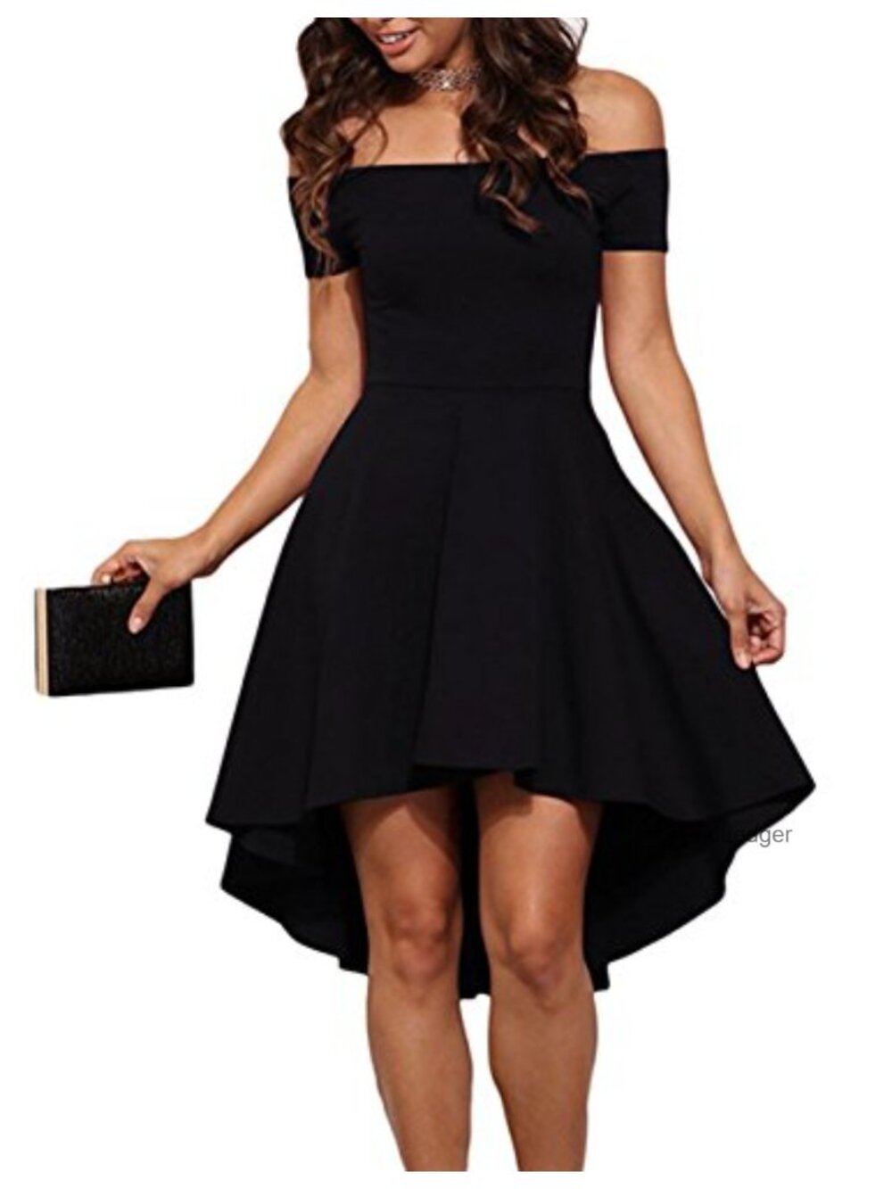 Off The Shoulder Short Sleeve High Low Cocktail Skater Dress